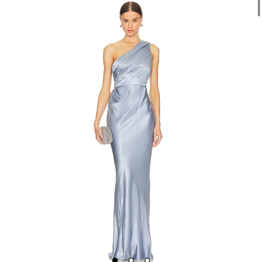 Shona Joy La Lune Gathered One Shoulder Maxi Dress in Powder Blue